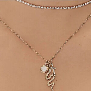 Snake & Cross Charmed Rhinestone Pendant Women's Hot Fashion Necklace
